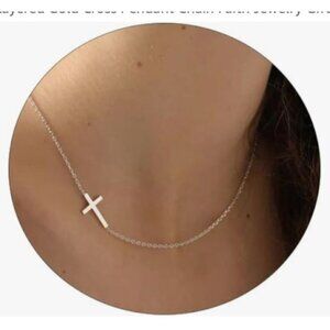Silver Cross Pendant Necklace With Adjustable Chain
